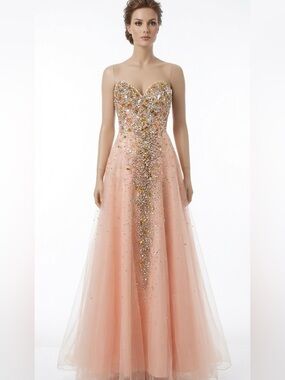 Glamour by Terani strapless embellished prom tulle Prom Maxi Dress